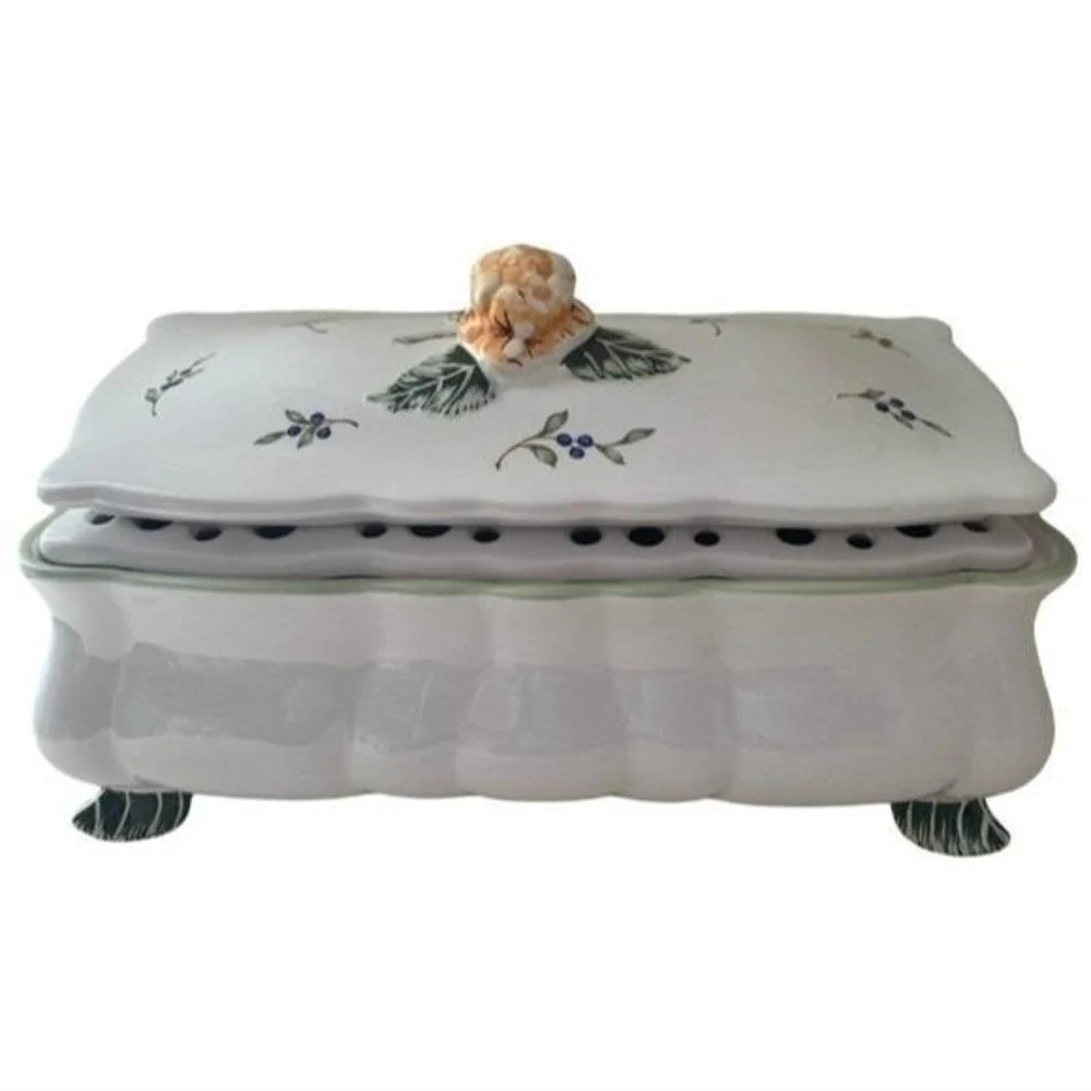Princess House Vintage‎ Garden Ceramic Flower Frog Trinket Box Rose Finial 3pc